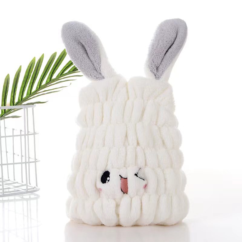 Cuffia per asciugare i capelli dei bambini in pile di corallo con orecchie di coniglio, morbida, spessa, assorbente e ad asciugatura rapida, ideale per baby shower e feste._voghion.com