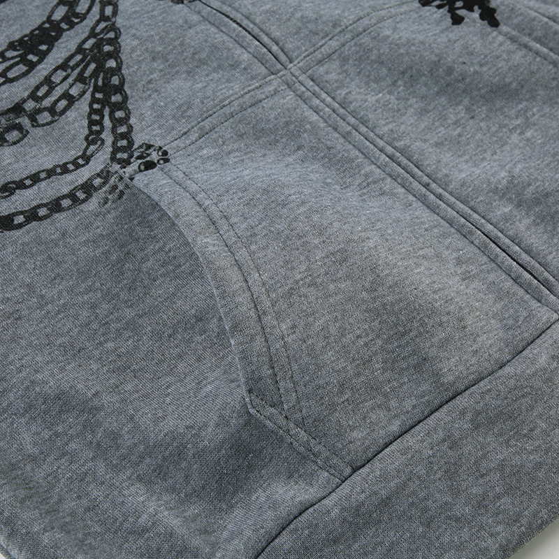 Culture Chain Bone Print Loose Hooded Sweatshirt Sexy Street Niche Casual Zipper Thin Coat