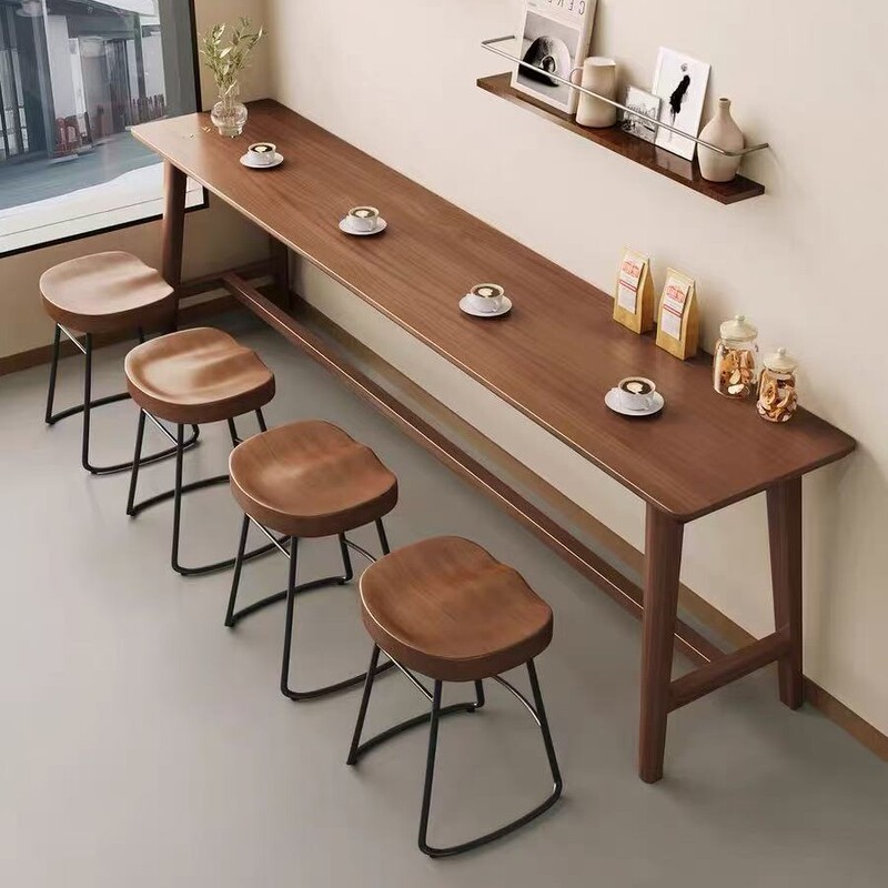 实木长条吧台桌咖啡厅靠墙实木餐桌长条窄餐桌饭店面馆奶茶店桌椅|undefined