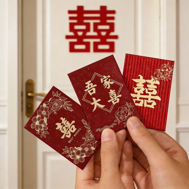 2026 New Style Wedding Door-Blocking Red Envelopes, Red Wedding Gift Bags with Gold Stamping, Wedding Red Envelope Bags, Lucky Money Envelopes Wholesale