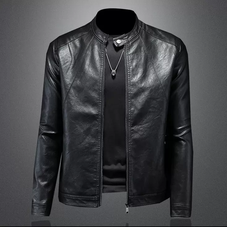 2025春秋男装新款青年皮衣外套男时尚休闲立领薄款皮夹克潮男上衣