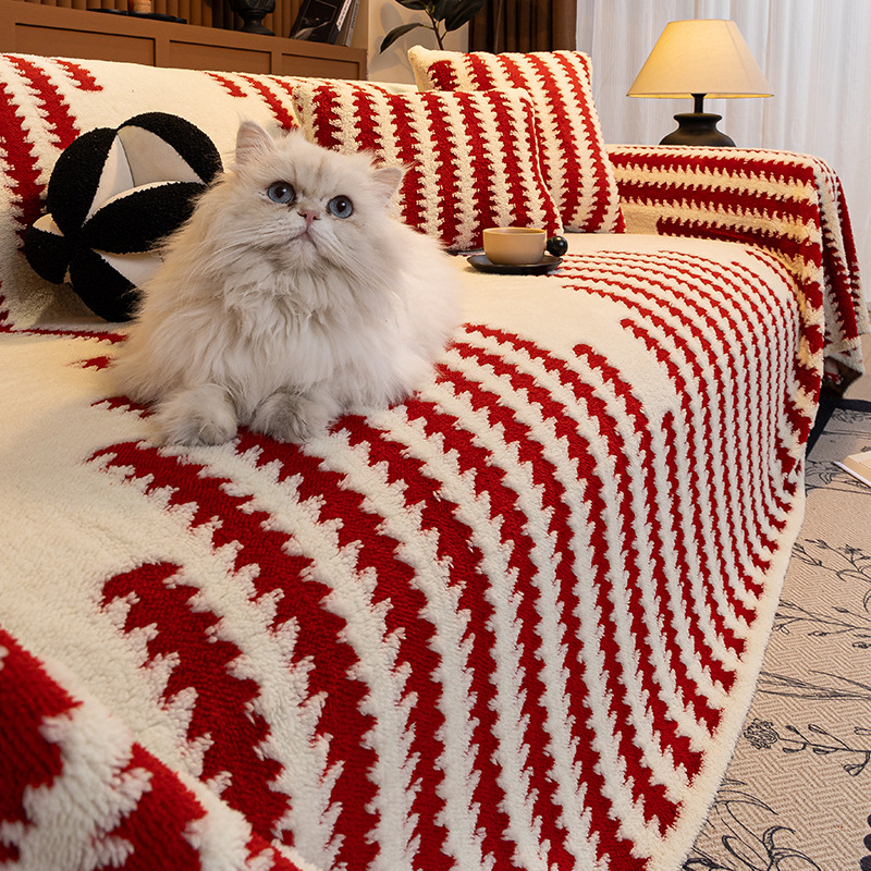Año Nuevo rojo sofá de boda 2025 nuevo Festival de Primavera invierno peluche una toalla de sofá entera