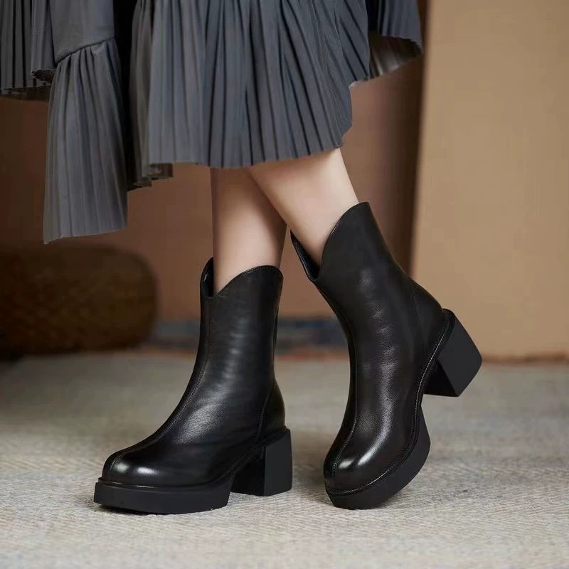 Корейская версия толстых каблуков плюс бархатные сапоги на молнии