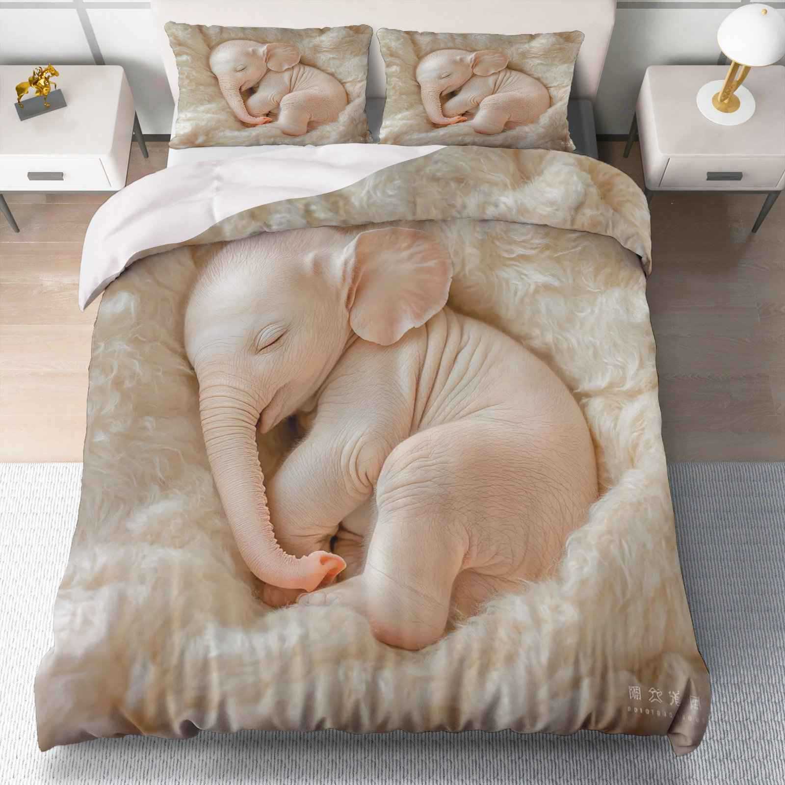 TEMU / JIT impresión digital abrasión oscuro elefante estilo animal set edredón para diseñar