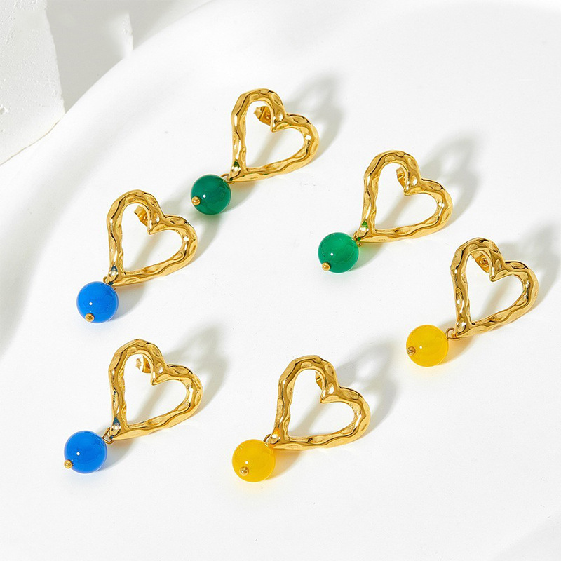 9g Weight Earrings Classification 1 Pair Quantity 1 Pair Classic Style Heart Shape Plating Stainless Steel Agate Earrings