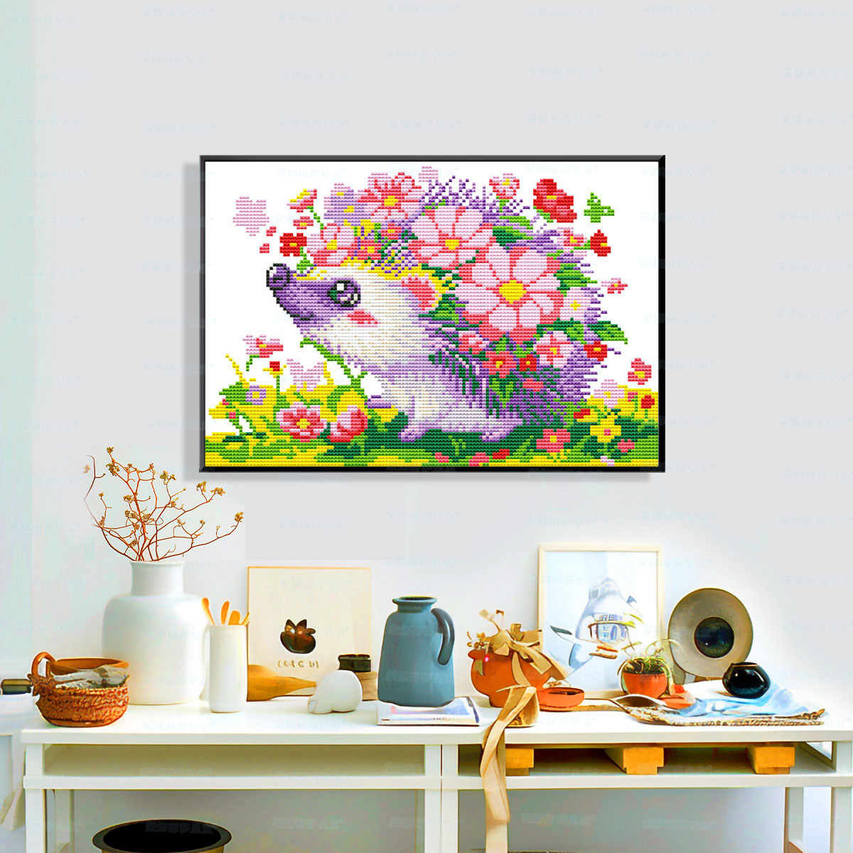 Mona Lisa real bordado cruzado flores erizo nuevo estilo minimalista piezas frescas lindas sala de estar bordado cruzado a mano image 2