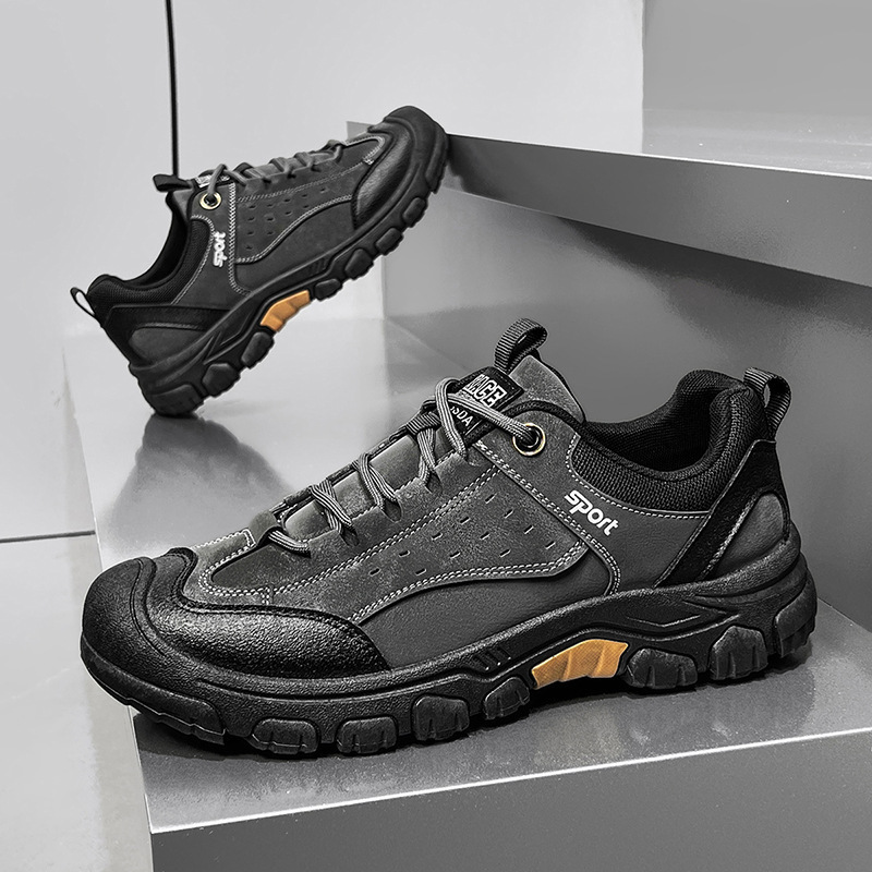 2025 Spring Outdoor Hiking Men's Shoes New Leather Breathable Non-Slip Wear-Resistant Sports and Leisure Men's Shoes Large Size 46