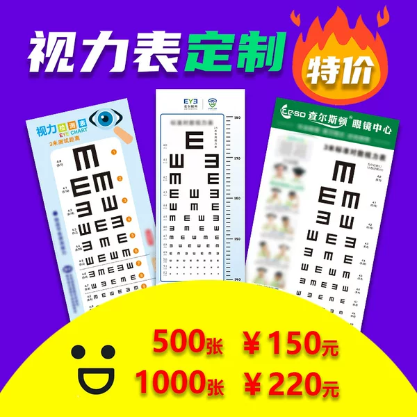 Customized Eye Chart Standard Logarithmic Advertising Printing Logo Store Name Phone Number Address Eye Chart Glasses Vision Test