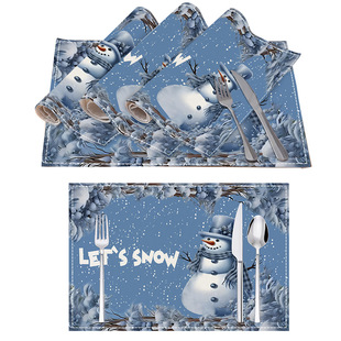 New Christmas Placemat Solid Color Snowman White Hemp Printed Table Mat Cross-border Restaurant Christmas Decorative Heat Insulation Mat Wholesale