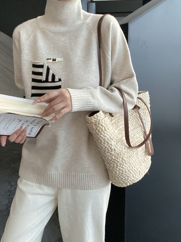 2025秋冬新款宽松版慵懒风针织套头女装外穿打底衫高领百搭毛衣|undefined