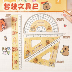 小学生向け定規4点セット、透明定規、三角定規、高価値定規セット、分度器、三角板