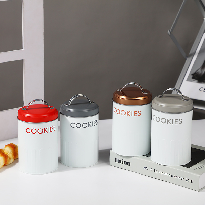 圆形手提马口铁咖啡罐子曲奇饼干糖果储存罐厨房收纳盒储物罐批发