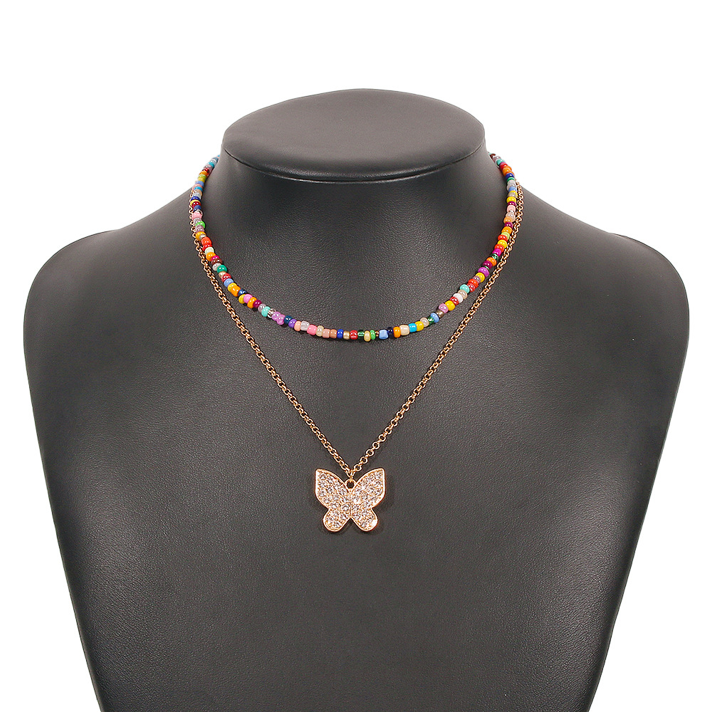 Aleación Retro Color Miyuki Bead Multicapa Mariposa Colgante Collar Venta Al Por Mayor Nihaojewelry display picture 10