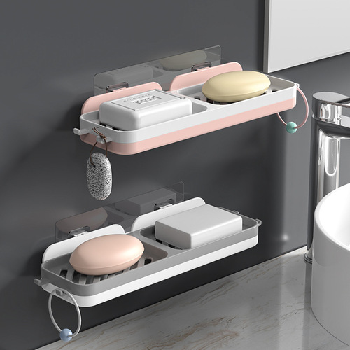 Double-layer soap box without punching bathroom laundry soap storage box bathroom wall-mounted drain soap storage rack