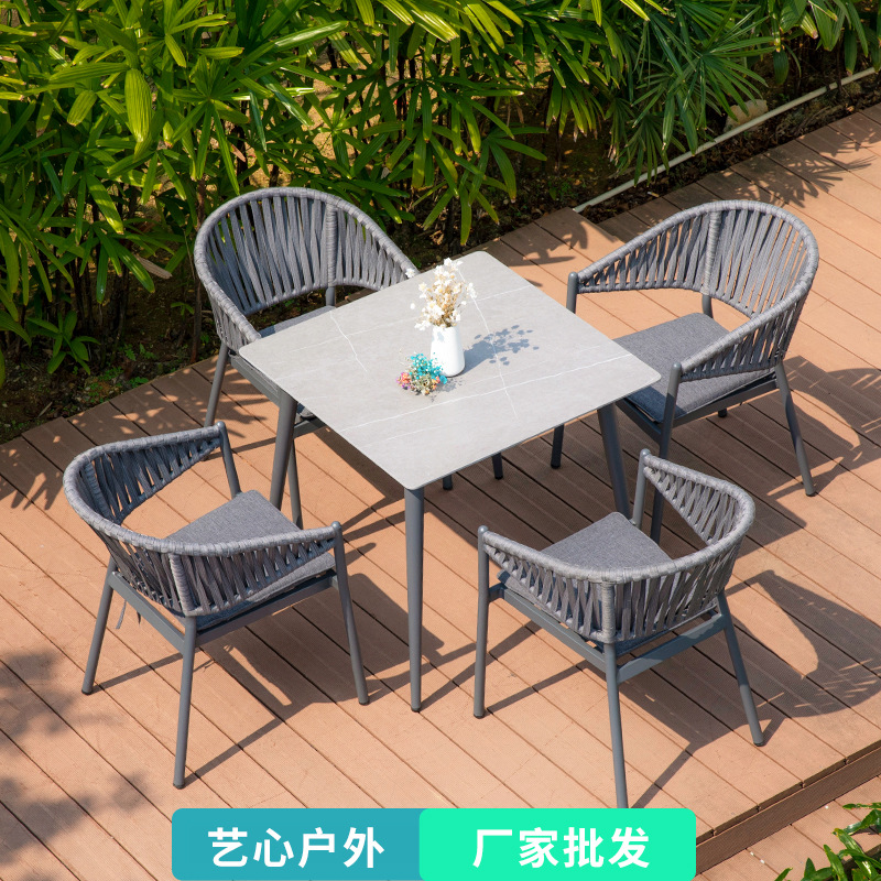 courtyard Garden leisure time Tables and chairs Table outdoors leisure time Tables and chairs Braided rope Wicker chair Homestay outdoors Rattan furniture