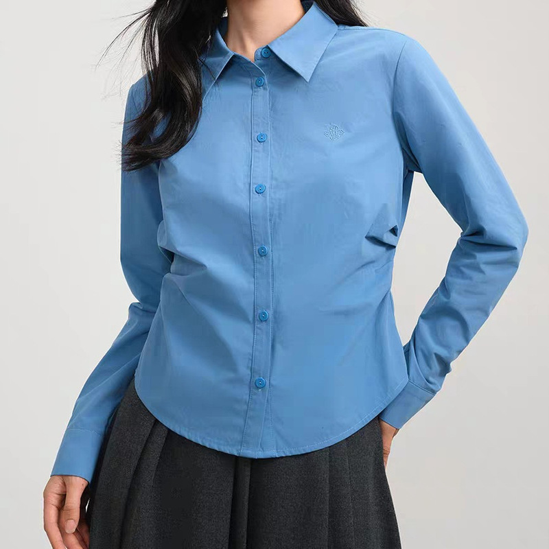 Inman Spring Klein Blue Shirt for Women, Long-Sleeve Layered White Shirt, Waist-Cinching Top, Waist-Accentuating Inner Layering Shirt Inman Spring Klein Blue Shirt for Women, Long-Sleeve Layered White Shirt, Waist-Cinching Top, Waist-Accentuating Inner Layering Shirt