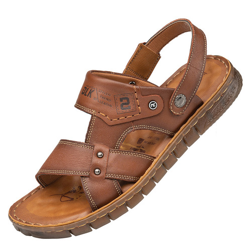 Sandals for men  new top layer cowhide casual beach shoes for men trendy summer outdoor wear dual-purpose sandals and slippers for men