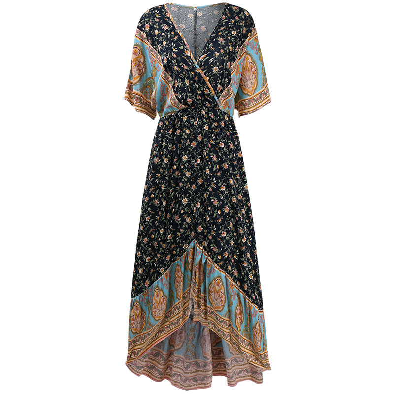 Vestido floral de manga corta bohemio de verano para mujer nihaostyles ropa al por mayor NSSA71893