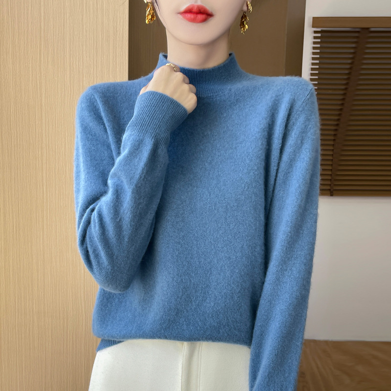 Nueva prenda de primera línea suéter de lana sin costuras jersey de cuello alto de las mujeres camisa de fondo de punto de Cachemira adelgazante de moda image 19