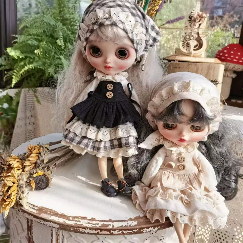 Кукольная одежда (Blythe) OB22/OB24 комплект юбок, стиль ретро лесной пасторали, клетчатый чепчик