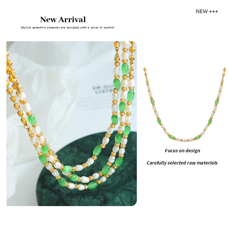 Elegant Geometric Pearl Plating Opal Necklace