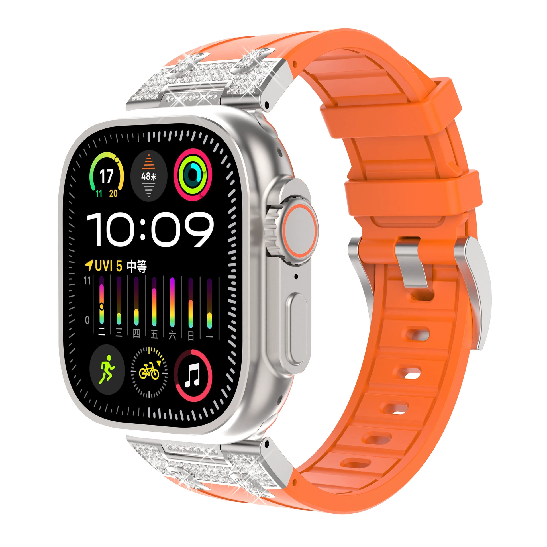 Совместимые ремешки для Apple Watch, полные инкрустированных звёздами кристаллы, силиконовая резина, iWatchs10ultra элитный браслет cross-border взрыв