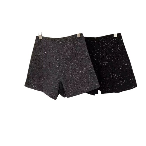 Stylish Sheathes with Spangles, Woolen Shorts for Women, Autumn/Winter High-Waisted Slimming A-Line Wide-Leg Casual Boots and Pants