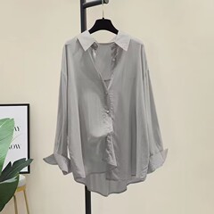 ライトブルードレープテンセルシャツ女性のための 2025 夏韓国スタイルルーズカジュアル薄手のシャツ長袖日焼け止めアウターウェア