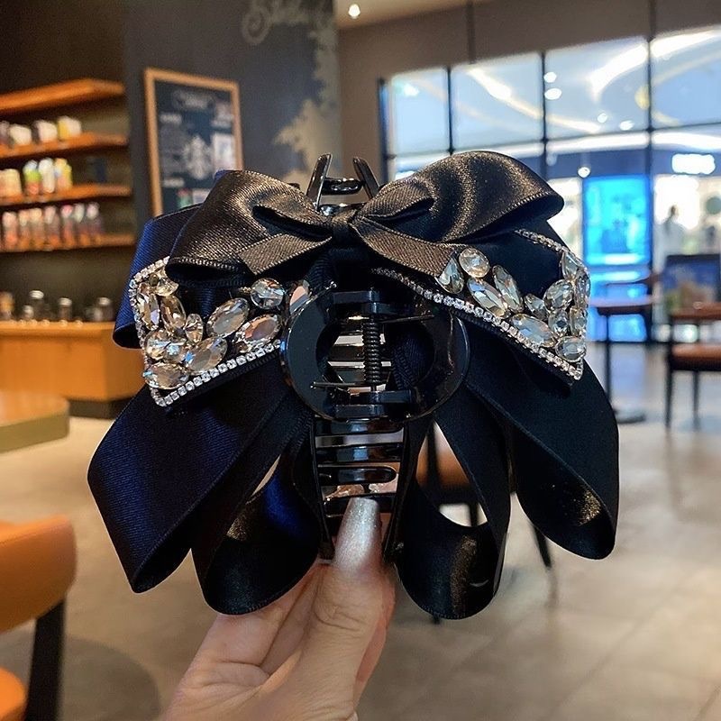 Carefully Selected High-End Black Rhinestone Multi-Layered Bow Hair Clip for Women, Fashionable and Luxurious Hairpin for Updos
