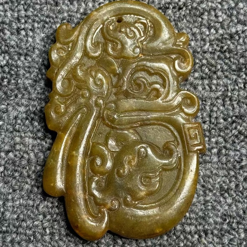 大量批发老岫玉古玩玉器捡漏做旧兽面镂空八卦古玉老玉挂件|undefined