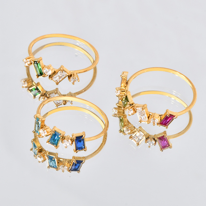 New minimalist luxury ins multi-color colored diamond ring women's cross-border hot-selling small fresh Joker ring processing wholesale