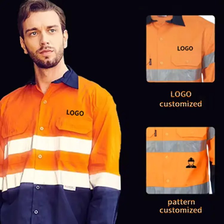 Australian Reflective Safety Breathable Moisture-Wicking Cotton Long-Sleeved Shirt Antibacterial Sun Protection Anti-Static Upf50+ Quick-Drying