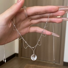 纯银S925天然双a白水晶蕾丝项链毛衣链精致时尚轻奢高级ins气质