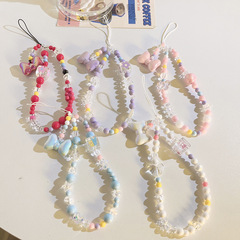 甜美ins蝴蝶結珠珠鏈可愛手機掛繩吊墜飾品ccd相機耳機殼掛鏈配飾