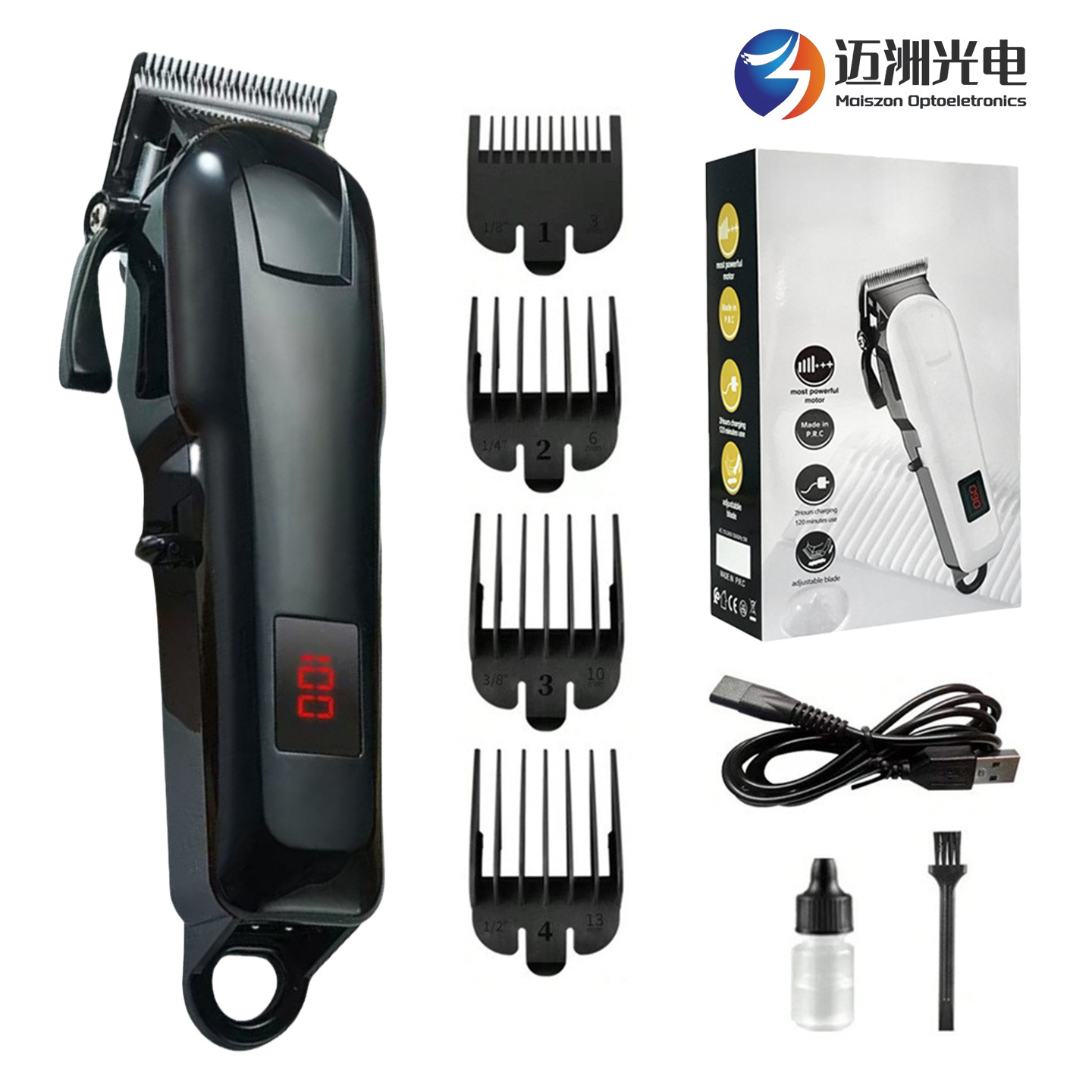 Cortadora de Pelo Recargable con Batería de Litio, Éxito de Ventas Transfronterizo, con Pantalla LCD para Uso Doméstico y en Salón, Cortadora de Pelo Eléctrica Profesional