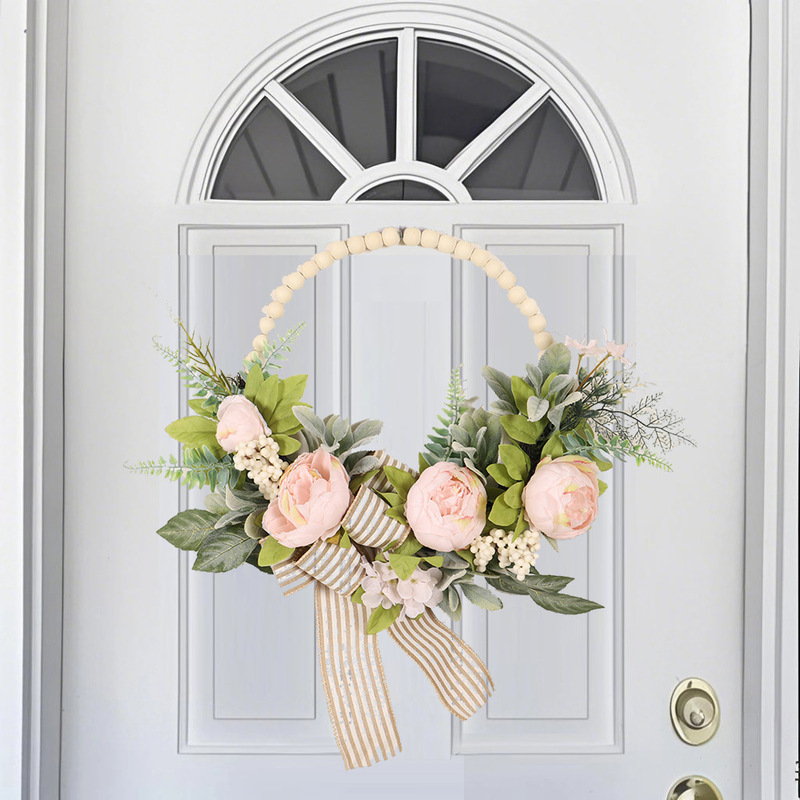 Spring and Summer Artificial Peony Flower Wreath with Wooden Beads, Wall Hanging Eucalyptus Leaf Wreath, New Home Farmhouse Front Door Mother's Day Door Hanging Spring and Summer Artificial Peony Flower Wreath with Wooden Beads, Wall Hanging Eucalyptus Leaf Wreath, New Home Farmhouse Front Door Mother's Day Door Hanging