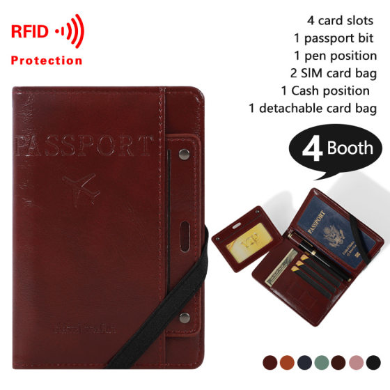 Ribbon color-changing anti-theft brush pu passport holder passport multi-cabinet multi-pocket passport certificate RFID passport bag