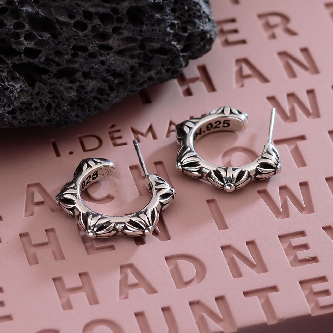 Minimalist Cross Hoop Earrings for Men and Women, Vintage Distressed Thai Silver, Trendy Unique Versatile Studs