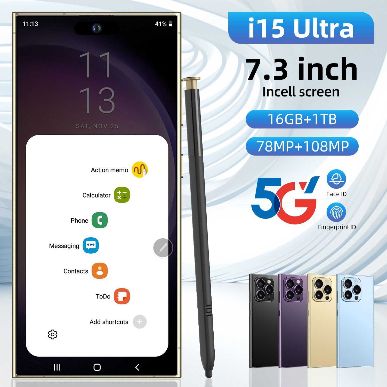 I15Ultra Cross-Border E-Commerce New Product 7.3inch Hd Screen Android 9.0 Smart Phone Foreign Trade Low-Price Mobile Phone