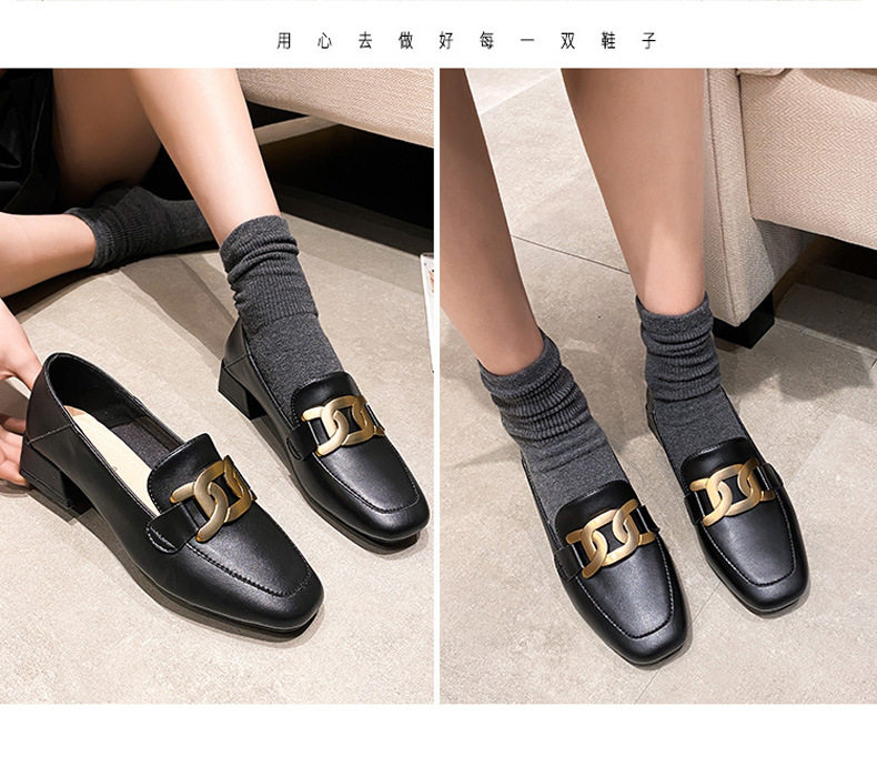 Giày lười nữ mũi vuông khóa kim loại gót thấp 1-3 cm — Màu mơ, Màu đen chi tiết 15