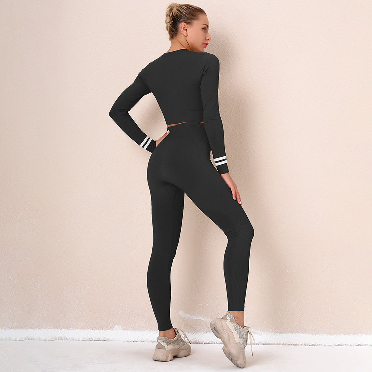 sexy long-sleeved zipper breathable tight-fitting yoga top & legging set NSNS52500