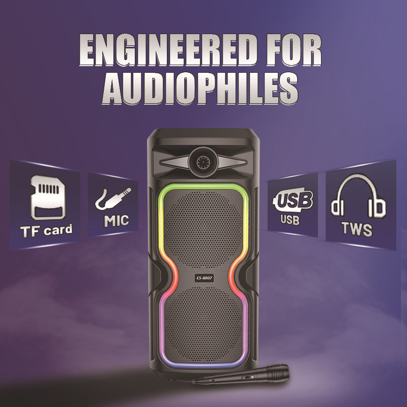 Super alto valor de la cara de alta potencia doble subwoofer de 8 pulgadas colorido baile cuadrado altavoz Bluetooth con micrófono de buena calidad de sonido