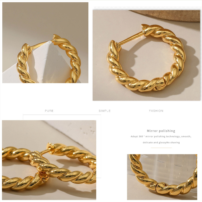 Classic Twist Woven Earrings Niche Design Twisted Texture Circle 18k Earrings display picture 8