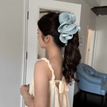 法式慵懒风亮纱木耳边香蕉夹女高级感盘发抓夹气质百搭超大号发夹