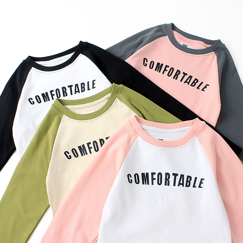 Primavera de estilo coreano ropa para niños Nueva Camiseta de manga larga para niñas media y grande para niños Raglan camisa de fondo corto para niños de manga larga al por mayor