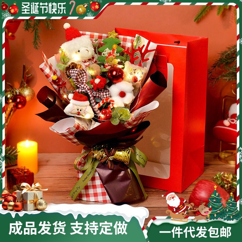 圣诞节礼物毛线花酒店商场布置装饰圣诞树圣诞熊平安夜亚马逊跨境