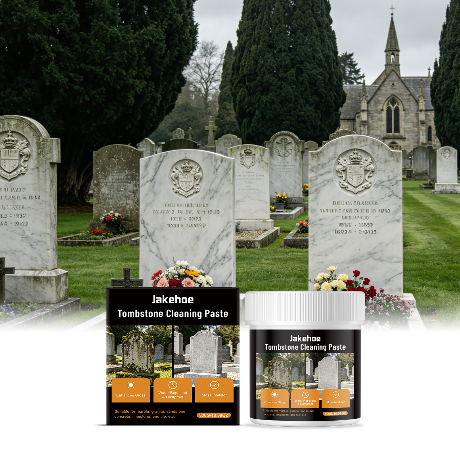 Jakehoe Tombstone Cleaning Paste Stain Removal and Brightening Cleaning Paste for Stone Surface Restoration and Maintenance