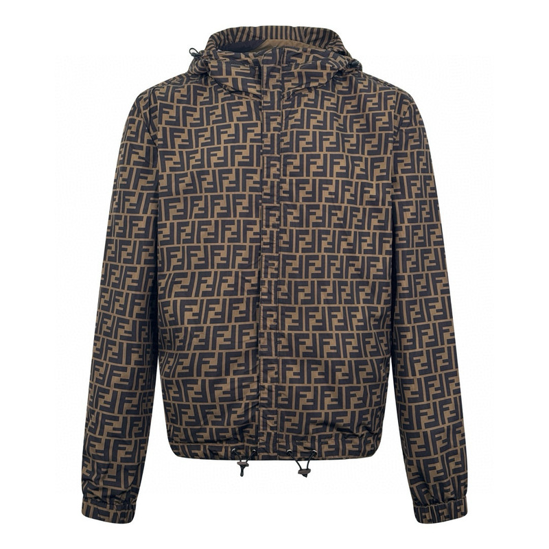 Wholesale Foreign Trade Supply Dense Woven Nylon Fabric Double F Print Reversible Men's Hooded Jacket Men Jacket