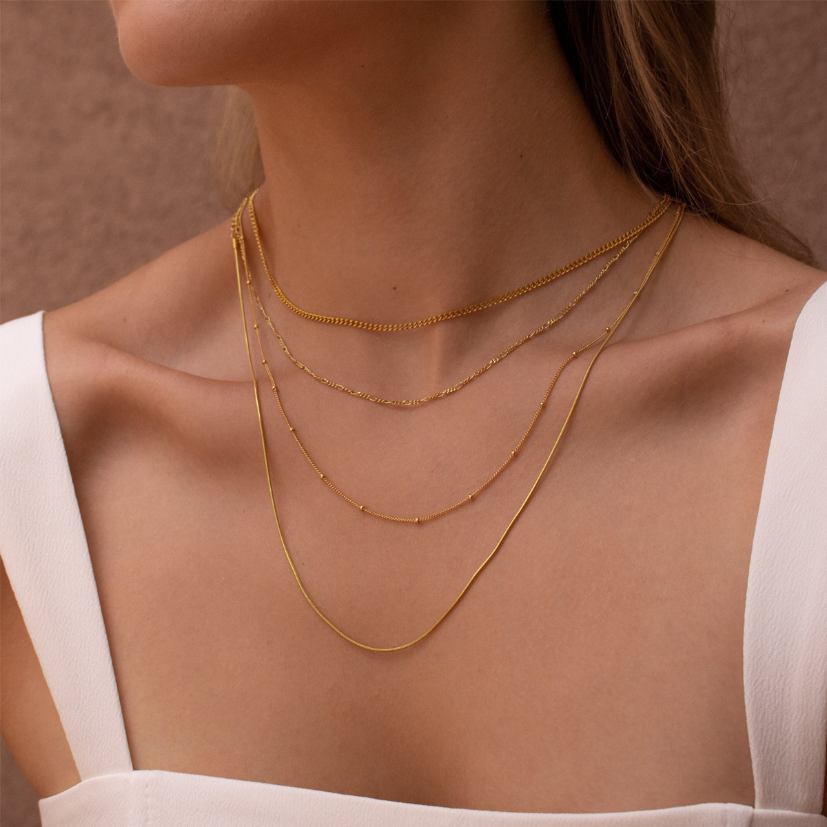 Collier Multi-rangs Plaqué Or En Acier Inoxydable Style Minimaliste_voghion.com