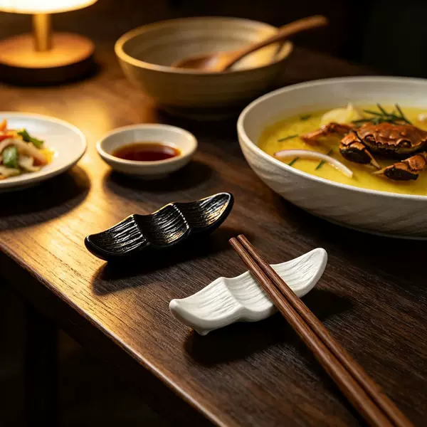 Pure white ceramic dual-purpose integrated double-compartment sauce dish and chopstick holder, simple and creative square chopstick holder, household sauce dish